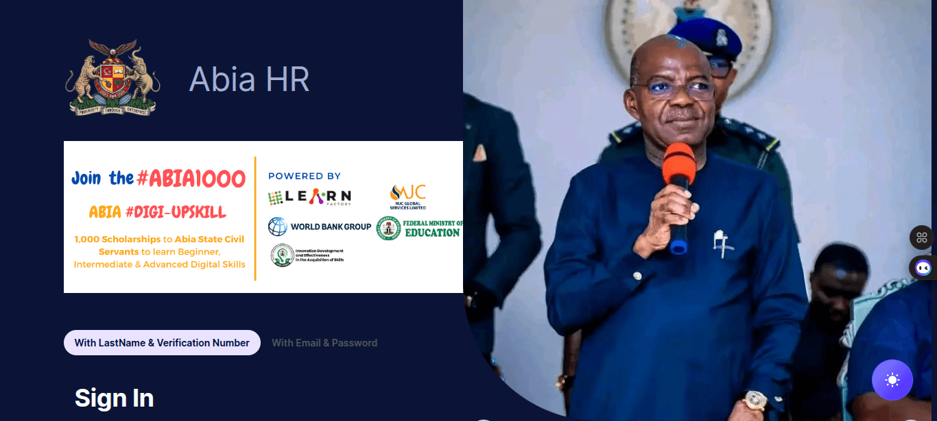 Abia State Government HR Web App website screenshot